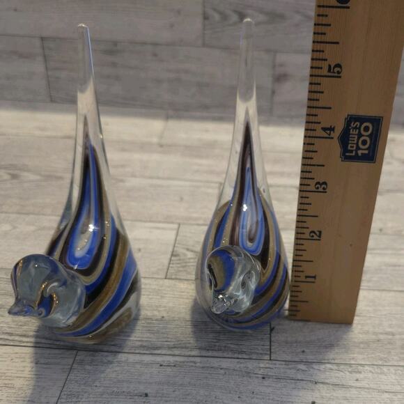 Art Glass Bird Paperweight Blue Brown and Gold Unsigned - Picture 8 of 9